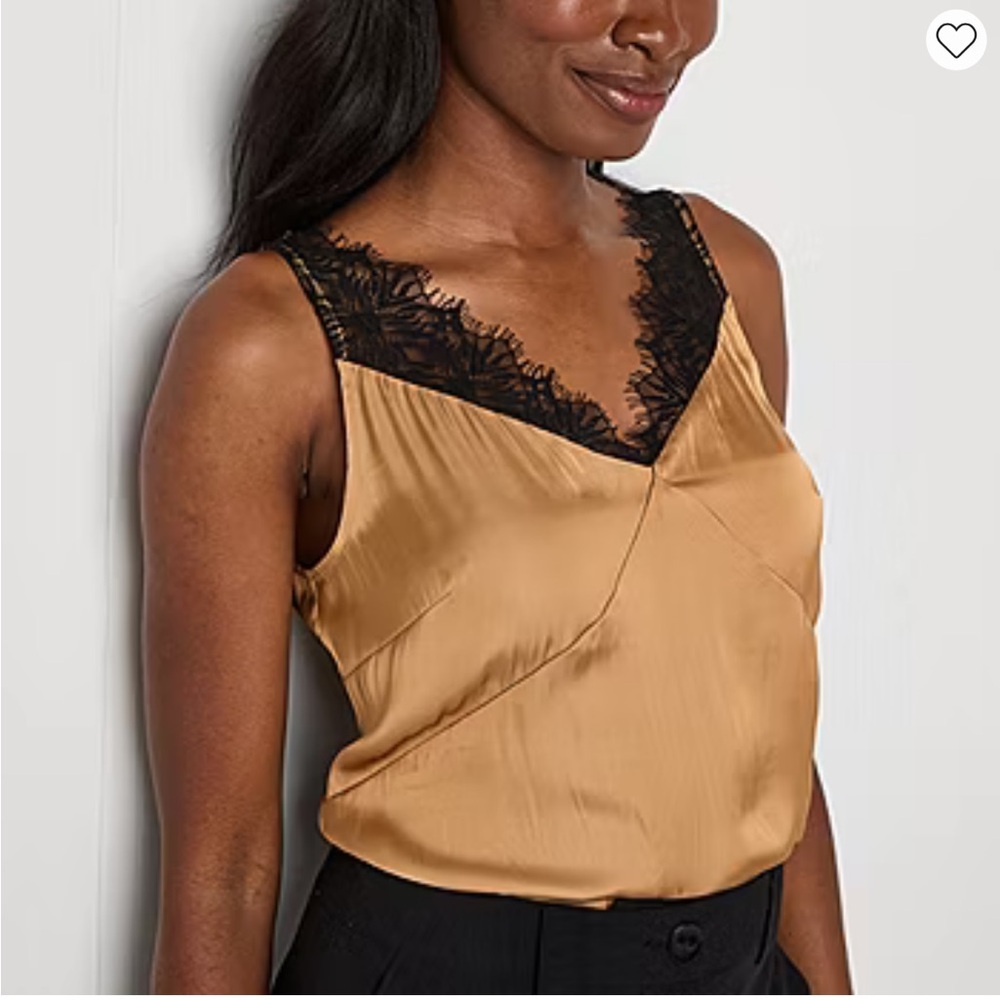 NWT Satin Camisole Women’s Size XS Black Eyelash Lace Trim Babydoll